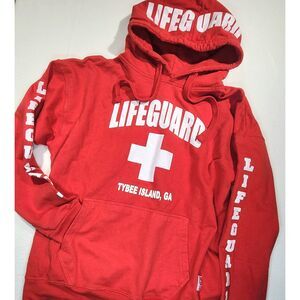 Official Lifeguard Tybee Island GA Hoodie XL Red Graphic Pullover Beach Rescue